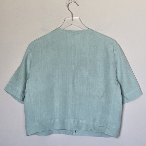 MaxMara Pleated 100% Linen Short Sleeve Cropped Top in Sage Green Italy Size 14 - Picture 7 of 7